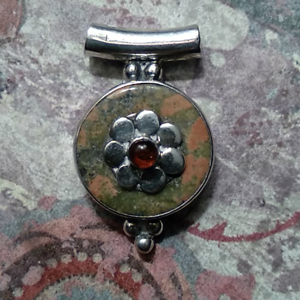 Unakite amber sterling Pendant